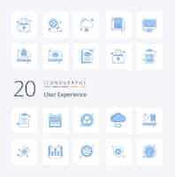 無料ベクター 20 ユーザー エクスペリエンス ブルー カラー アイコン パック モバイル コンピューター ワイヤー フレーミング wifi クラウドのように