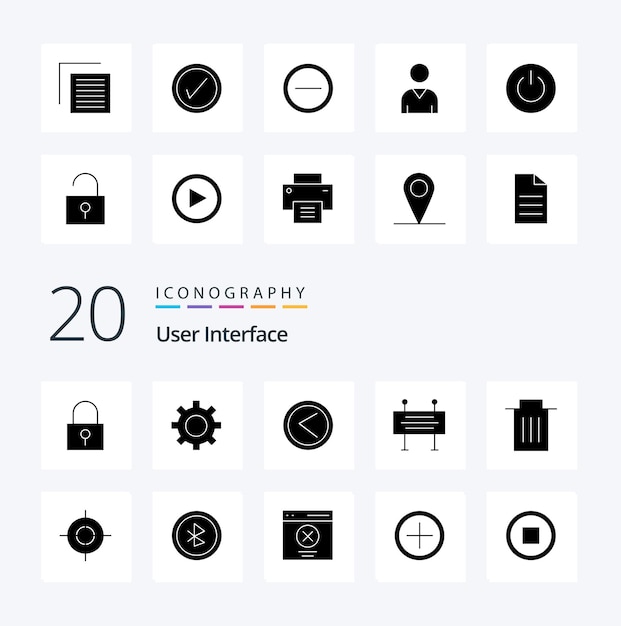 20 ユーザー インターフェイス ソリッド グリフ アイコン パックのようなパック 工事中の削除 バリア矢印 トラフィック バリア 建設バナー