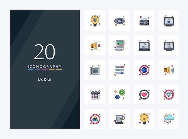 Free vector 20 ux and ui line filled icon for presentation