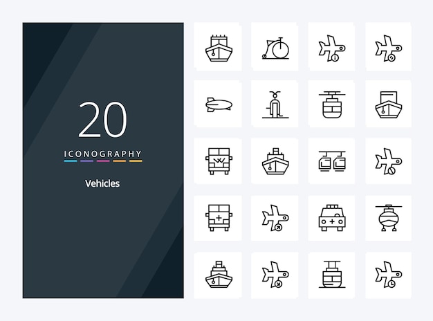 20 Vehicles Outline icon for presentation Vector Line icons illustration