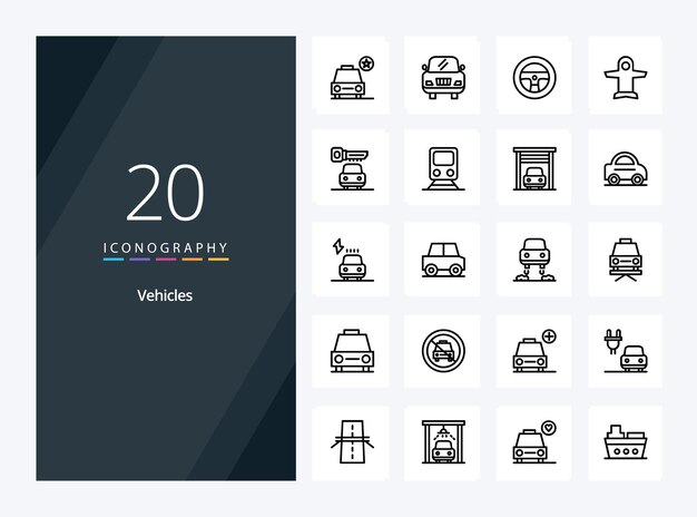 20 Vehicles Outline icon for presentation