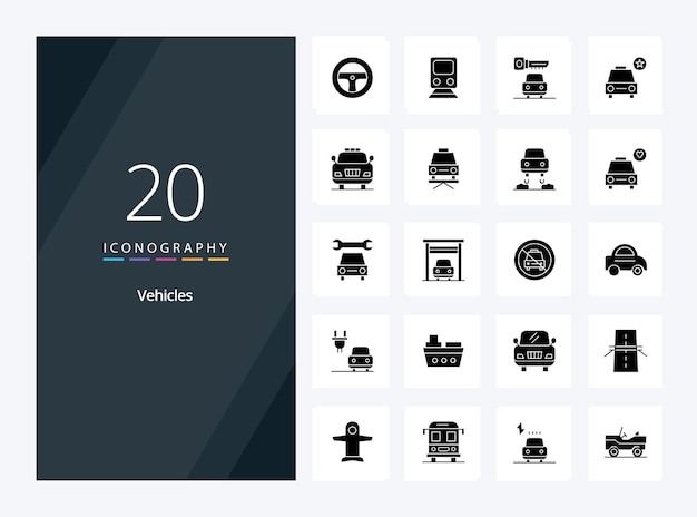 Free vector 20 vehicles solid glyph icon for presentation