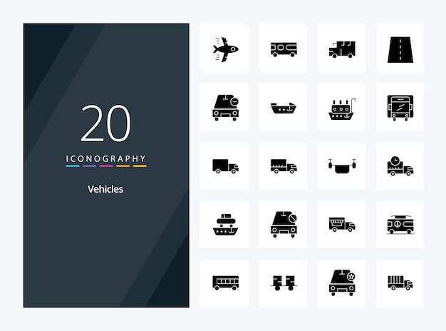 Free vector 20 vehicles solid glyph icon for presentation