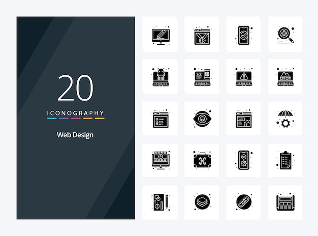 Free vector 20 web design solid glyph icon for presentation vector icons illustration