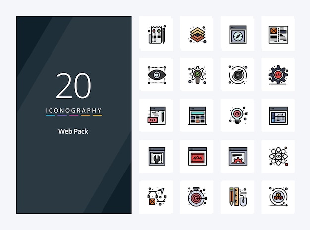 Free vector 20 web pack line filled icon for presentation