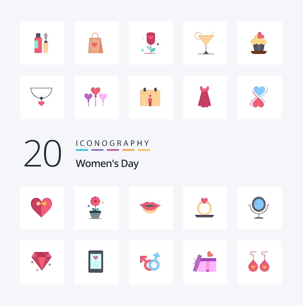 Бесплатное векторное изображение 20 женский день flat color icon pack, как кольцо женский цветок женские губы