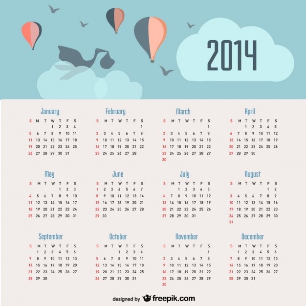 2014 календарь ребенок объявление и воздушные шары в небе
