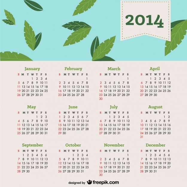 2014 calendar falling leaves in blue sky