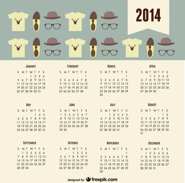 Free vector 2014 calendar fashion trend hipster look