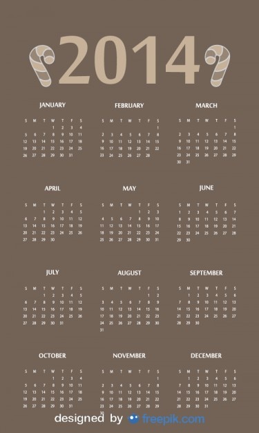 Free vector 2014 calendar with candy header