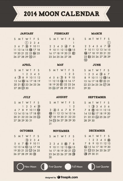 Free vector 2014 moon phases calendar minimalist design