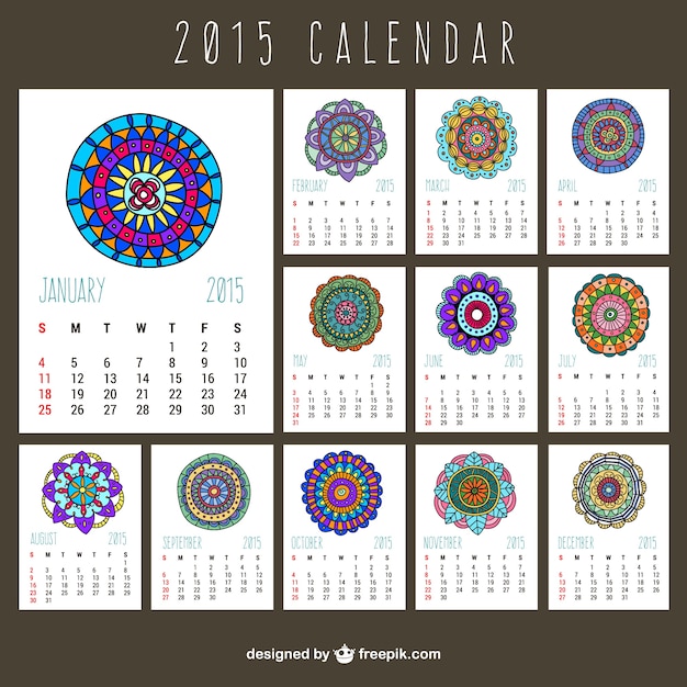 2015 calendar with abstract ornaments