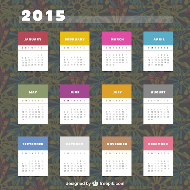 2015 calendar with colorful labels