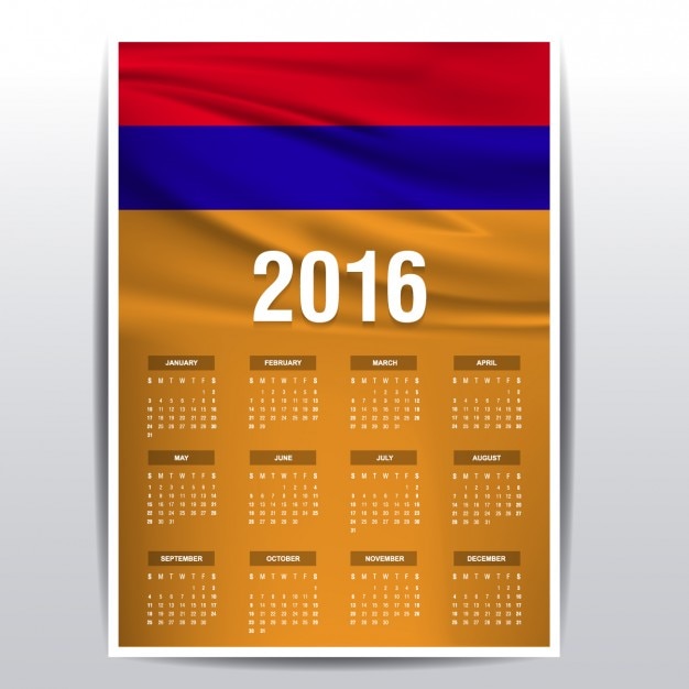 Free vector 2016 calendar of armenia