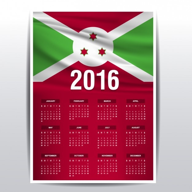 Free vector 2016 calendar of burundi