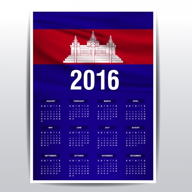 Free vector 2016 calendar of cambodia