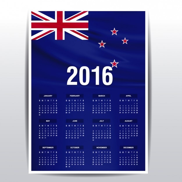 2016 calendar of new zealand flag