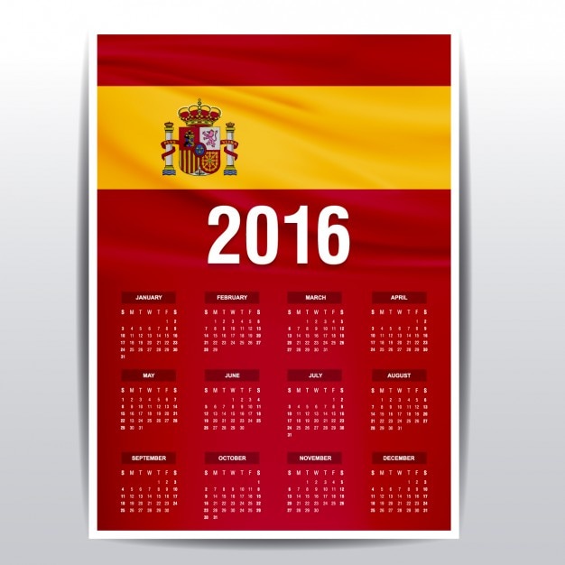 無料ベクター スペインの2016年カレンダー