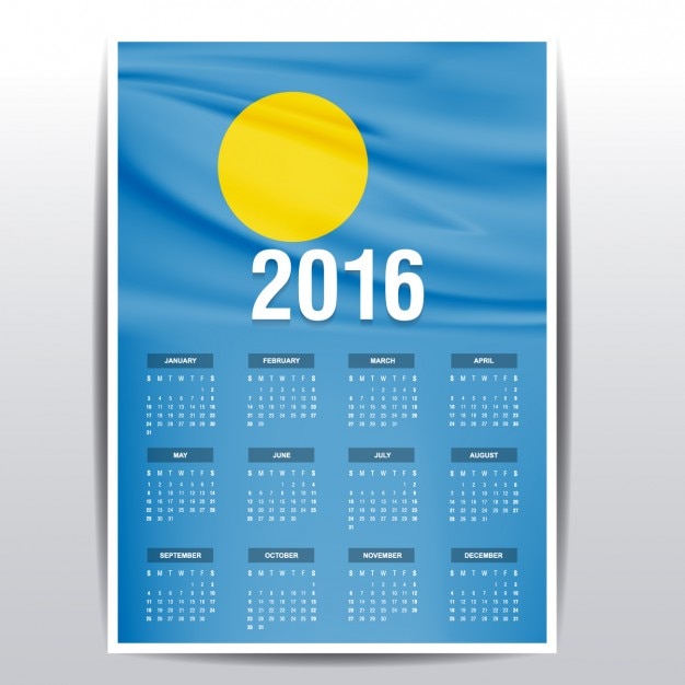 Palau Flag 2016 Calendar – Free Vector Template Download
