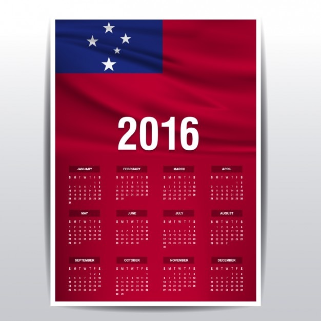 Free vector 2016 calendar of samoa flag