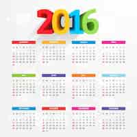 Free vector 2016 calendar with colorful numbers