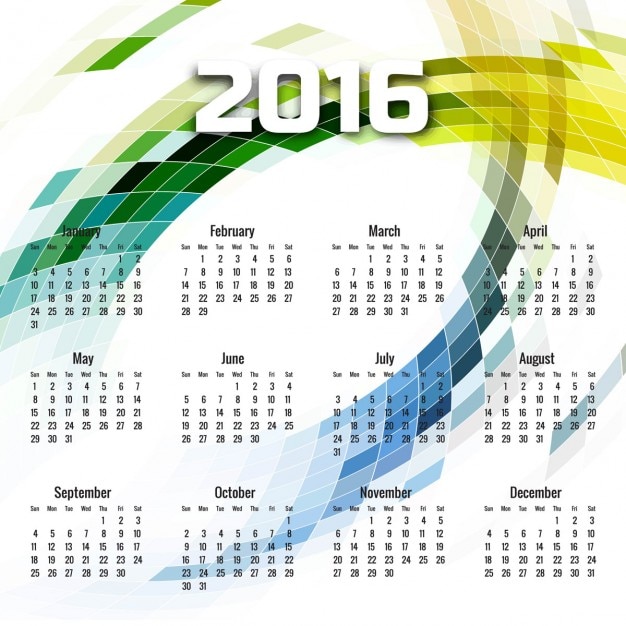 2016 calendar with a geometric wave