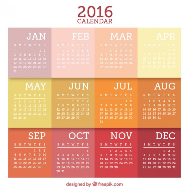 2016 Flat Calendar – Free Vector Template Download