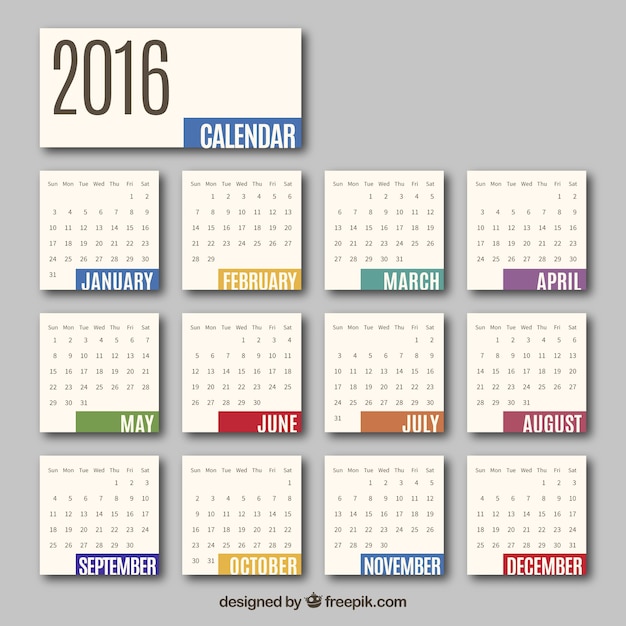 Vettore gratuito 2016 calendario mensile