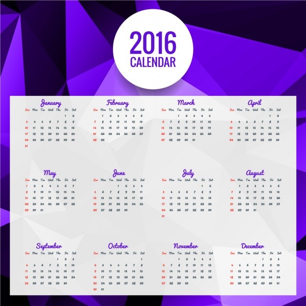 2016  polygonal purple calendar