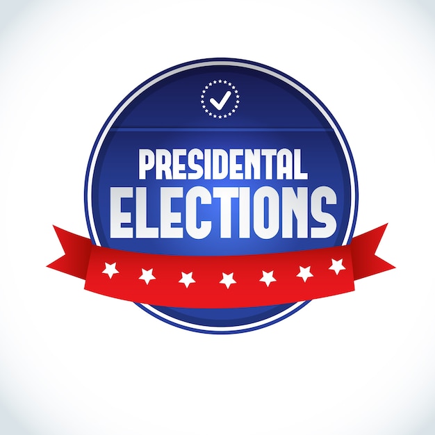 白いフラットに赤いリボンで2016年米国大統領選挙のラベル