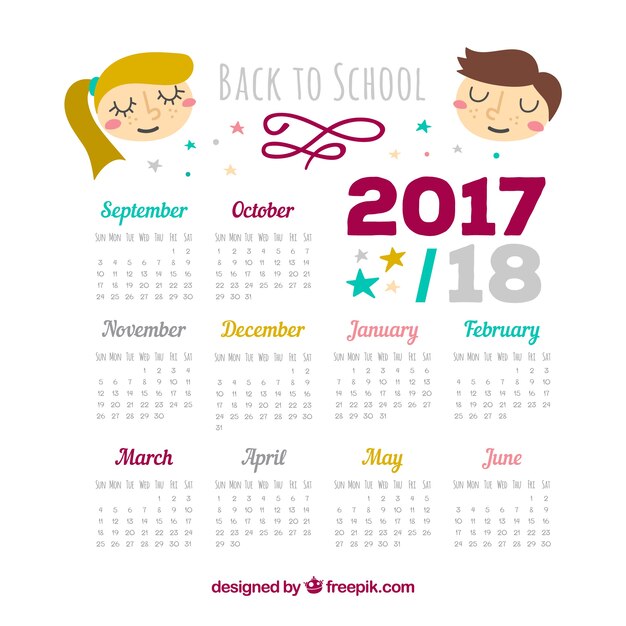 2017-2018 school calendar with nice children