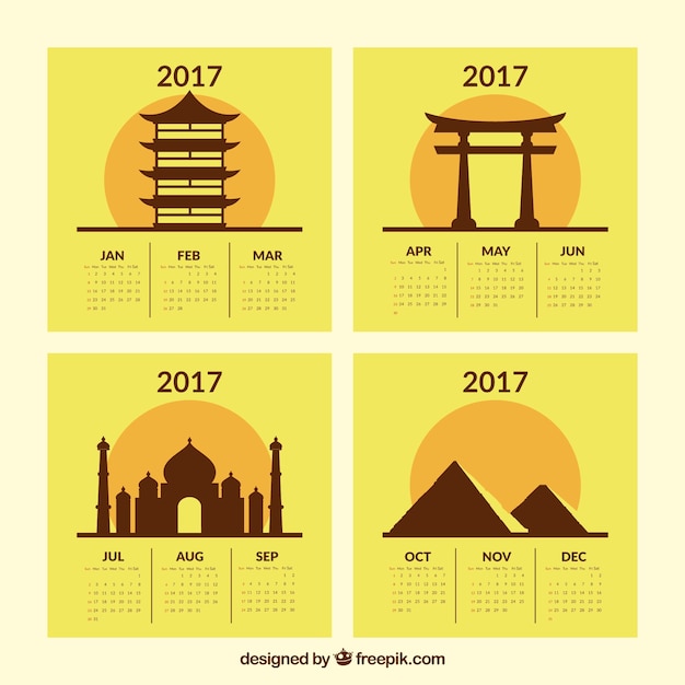 Free vector 2017 calendar of monuments