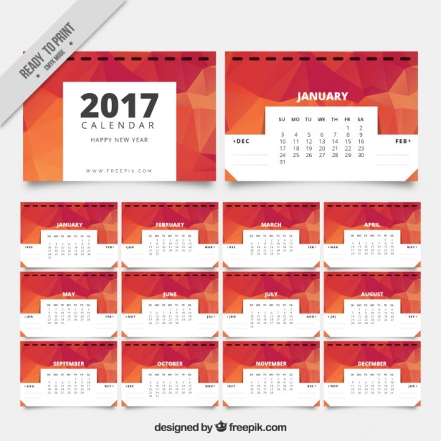 Vettore gratuito 2017 del calendario in stile poligonale