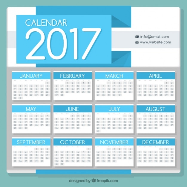 Бесплатное векторное изображение 2017 шаблон календаря