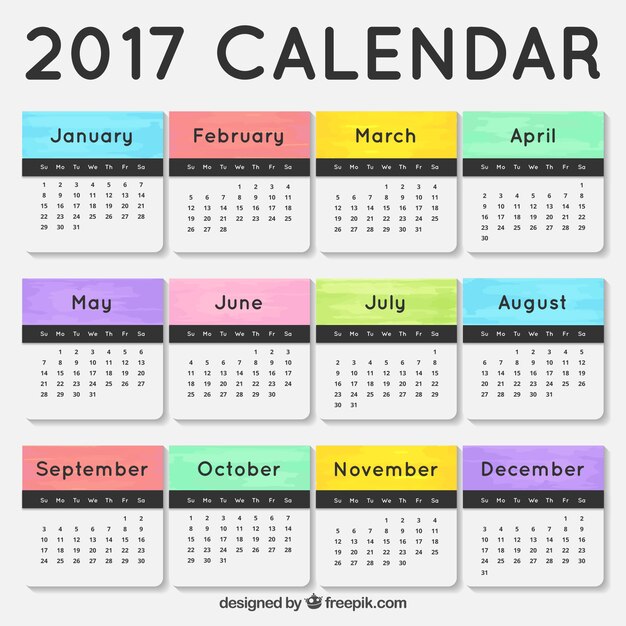 2017 calendar with colored months 