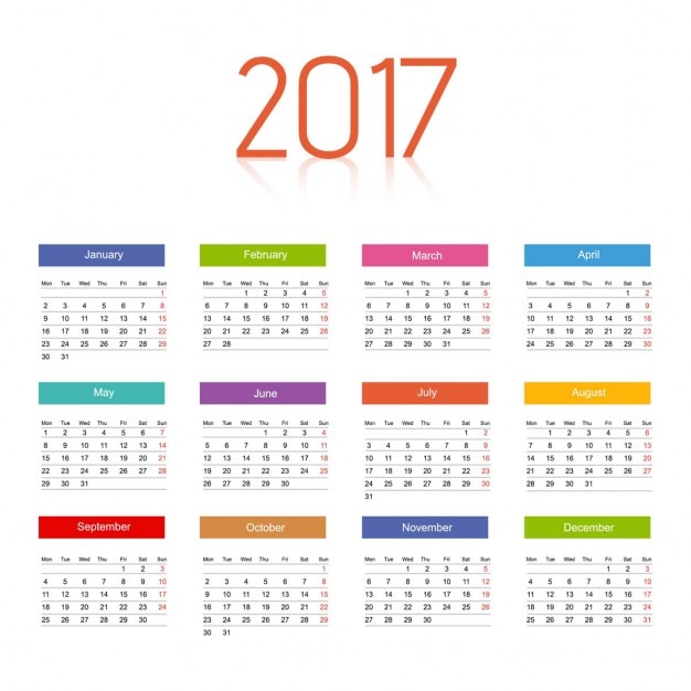 2017 calendar with colors