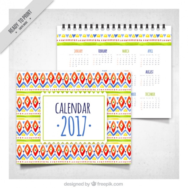 Free Vector 2017 calendar with ethnic watercolor shapes