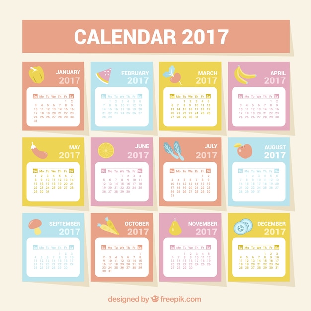 2017 calendar with healthy food