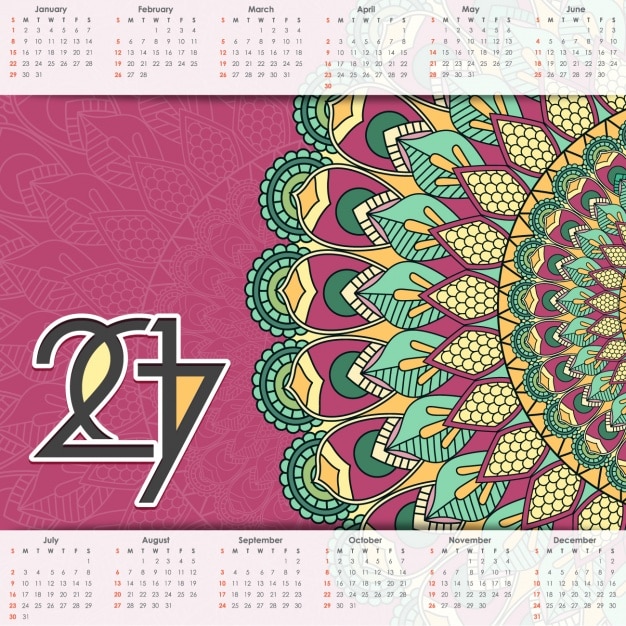 Vettore gratuito 2017 calendario con un mandala