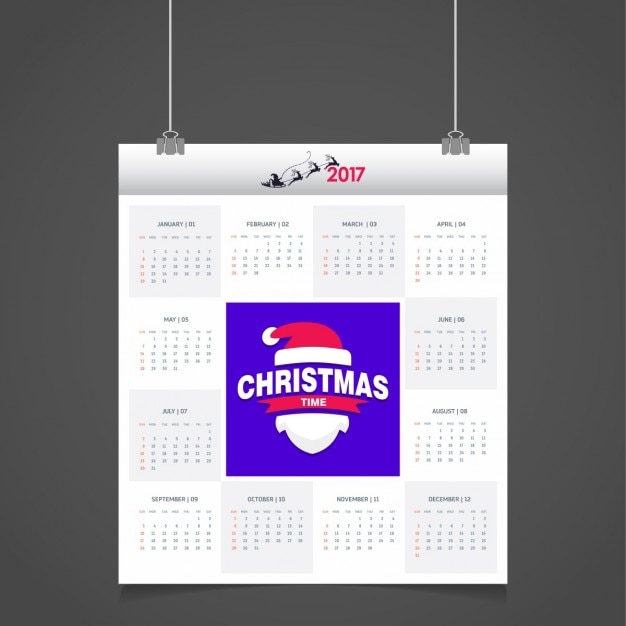 Free vector 2017 calendar with santa claus hat