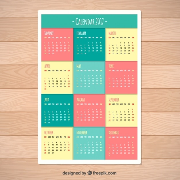 Free vector 2017 colored calendar template