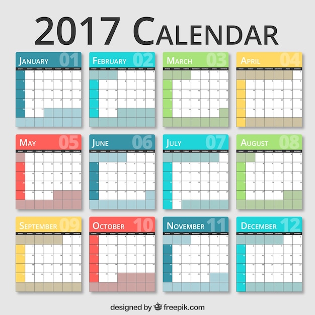 Free vector 2017 colored calendar