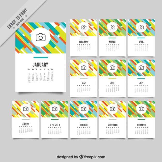 Free Vector 2017 colorful abstract stripes calendar