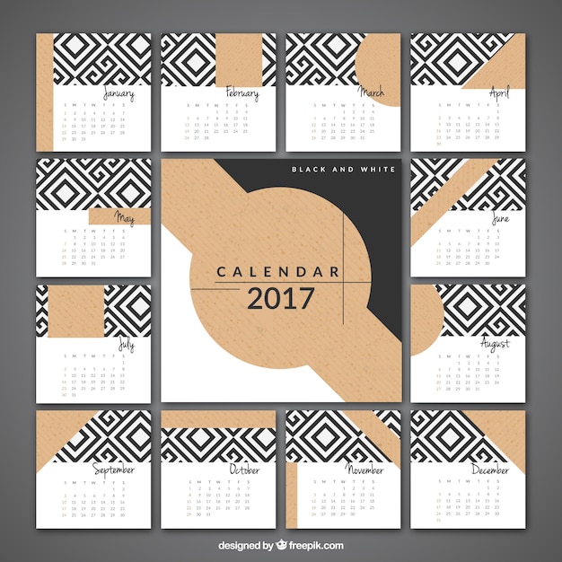 幾何学的形状の2017エレガントカレンダー