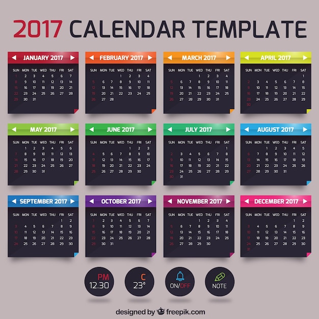 2017色のカレンダーテンプレート