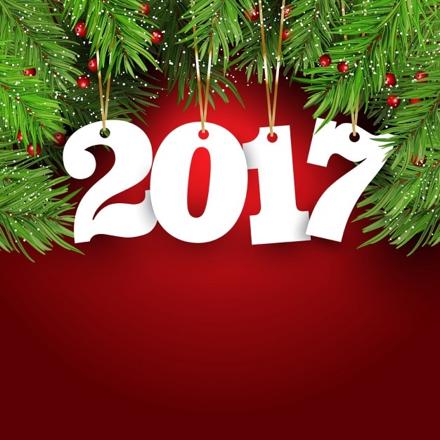 2017 red background with fir leaves