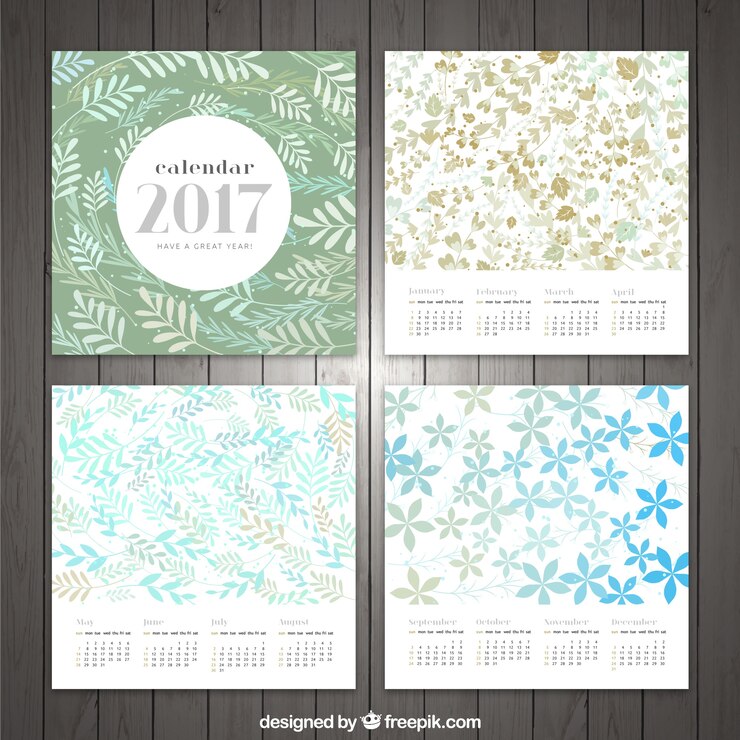 Free Vector 2017 vintage floral calendar