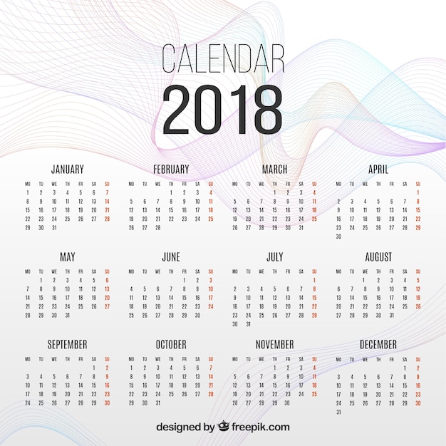 Бесплатное векторное изображение 2018 абстрактный календарь
