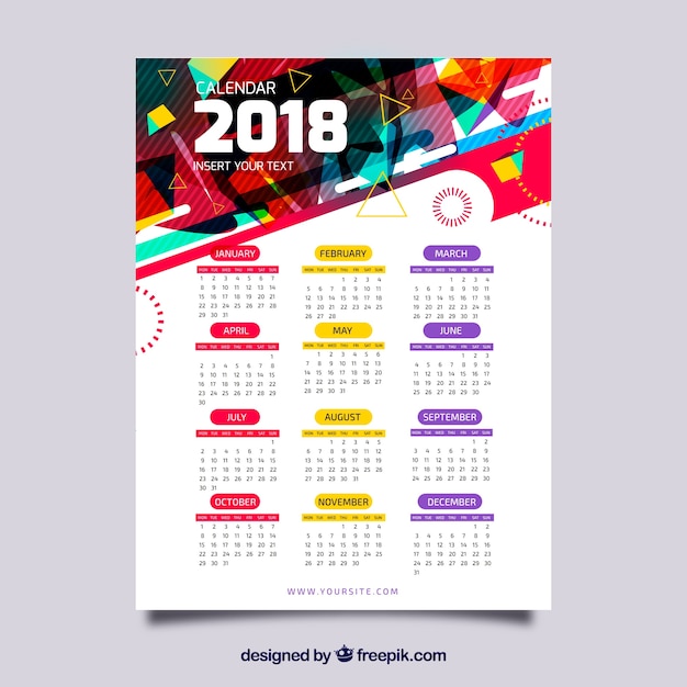 Vettore gratuito 2018 calendario astratto colore