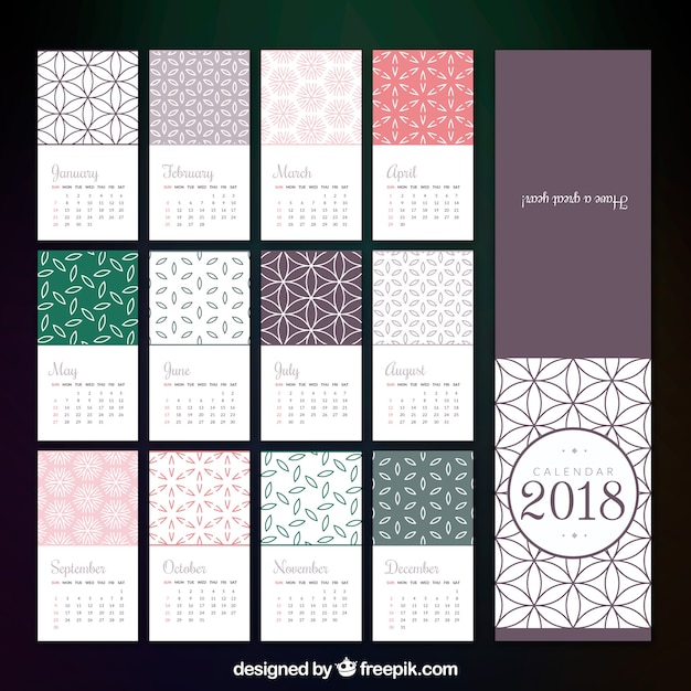 Шаблон календаря 2018 года в плоском дизайне